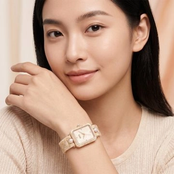 asta-Women Acetate Japan Quartz Watch Oatmeal Cream Swirl 19501-Acetate Strap