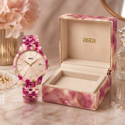 asta-Women Acetate Japan Quartz Watch Sakura Ribbon Swirl 19801-Acetate Strap