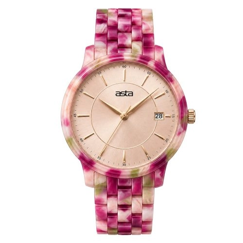 asta-Women Acetate Japan Quartz Watch Sakura Ribbon Swirl 19801-Acetate Strap