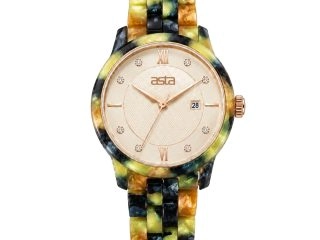 asta-Women Acetate Japan Quartz Watch Obsidian Jade Swirl 19901-Acetate Strap