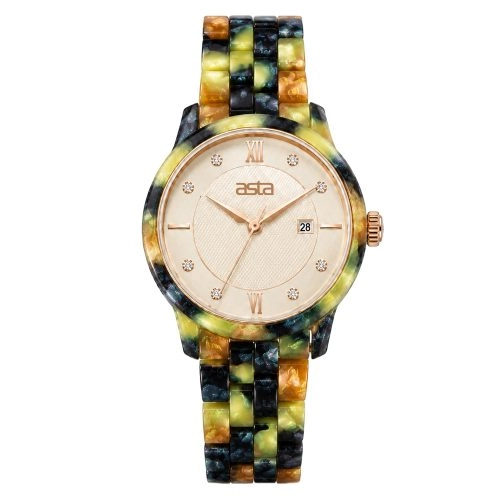 asta-Women Acetate Japan Quartz Watch Obsidian Jade Swirl 19901-Acetate Strap