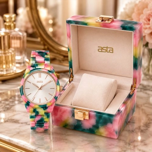 asta-Women Acetate Japan Quartz Watch Palette Oil Swirl 20001-Acetate Strap