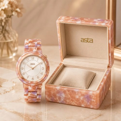 asta-Women Acetate Japan Quartz Watch Volcanic Fire Quartz 20501-Acetate Strap