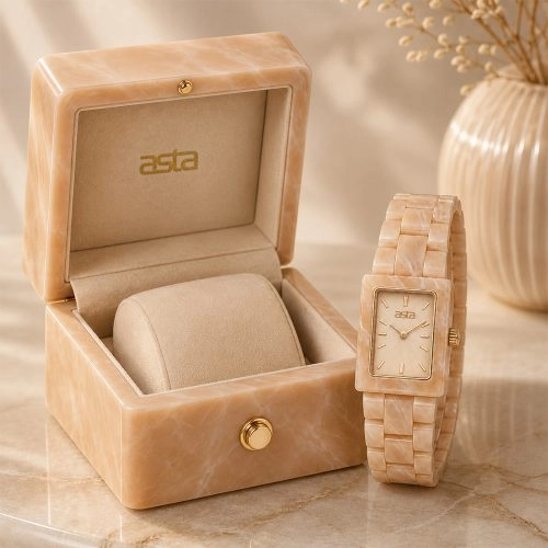 asta-Women Acetate Japan Quartz Watch Alabaster Almond Essence 21301-Acetate Strap