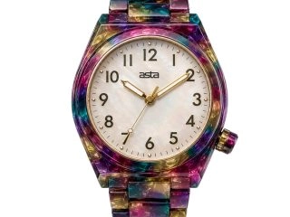 asta-Women Acetate Japan Quartz Watch Multicolor Opal Nebula Swirl 20101-Acetate Strap