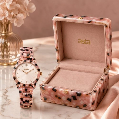 asta-Women Acetate Japan Quartz Watch Rose Tortoise Fragment 21701-Acetate Strap