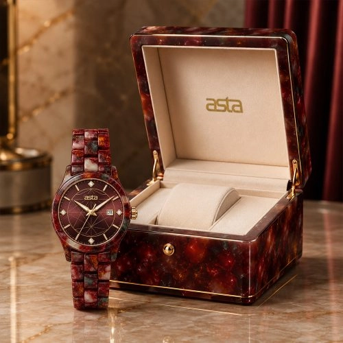 asta-Women Acetate Japan Quartz Watch Volcanic Amber Swirl 22001-Acetate Strap