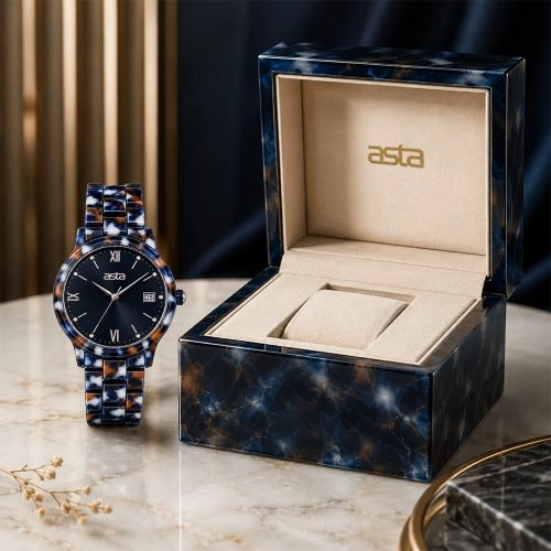 asta-Women Acetate Japan Quartz Watch Deep Ocean Tortoise Swirl 22101-Acetate Strap