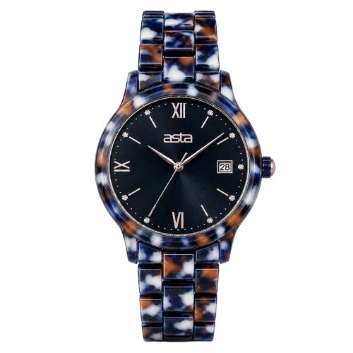 asta-Women Acetate Japan Quartz Watch Deep Ocean Tortoise Swirl 22101-Acetate Strap