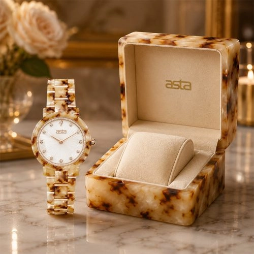 asta-Women Acetate Japan Quartz Watch Alabaster Creamy Essence 22201-Acetate Strap