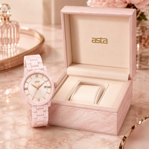 asta-Women Acetate Japan Quartz Watch Pink Quartz Wave Essence 22301-Acetate Strap