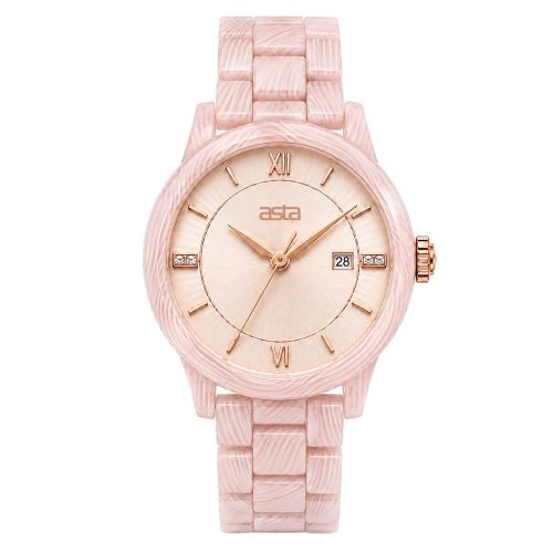 asta-Women Acetate Japan Quartz Watch Pink Quartz Wave Essence 22301-Acetate Strap