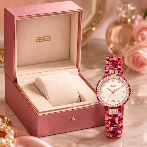 asta-Women Acetate Japan Quartz Watch Crimson Sorbet Drift 22401-Acetate Strap