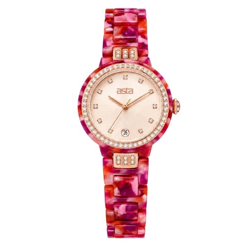 asta-Women Acetate Japan Quartz Watch Crimson Sorbet Drift 22401-Acetate Strap