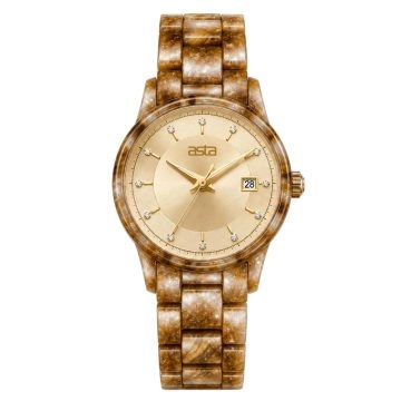 asta-Women Acetate Japan Quartz Watch Golden Aventurine Amber 22601-Acetate Strap
