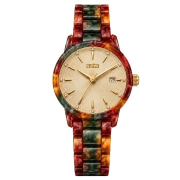 asta-Women Acetate Japan Quartz Watch Crimson & Sage Fusion 23001-Acetate Strap