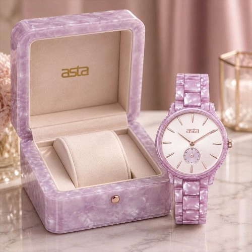 asta-Women Acetate Japan Quartz Watch Lavender Opal Swirl 23201-Acetate Strap