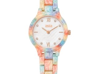 asta-Women Acetate Japan Quartz Watch Rainbow Opal Matrix 23301-Acetate Strap