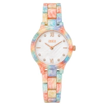 asta-Women Acetate Japan Quartz Watch Rainbow Opal Matrix 23301-Acetate Strap