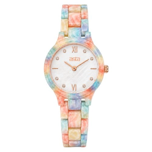 asta-Women Acetate Japan Quartz Watch Rainbow Opal Matrix 23301-Acetate Strap