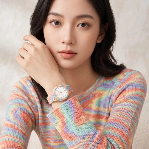 asta-Women Acetate Japan Quartz Watch Rainbow Opal Matrix 23301-Acetate Strap