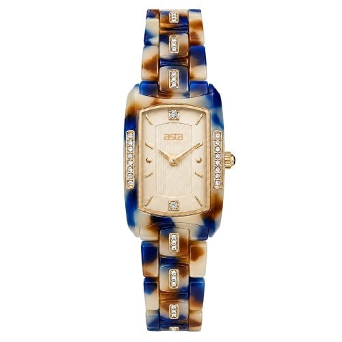 Montre à quartz pour femme Asta en acétate, fabriquée au Japon, modèle « Cobalt Amber Matrix Essence » 23401, avec bracelet en acétate