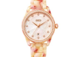 asta-Women Acetate Japan Quartz Watch Peach Cream Opal Swirl 23701-Acetate Strap