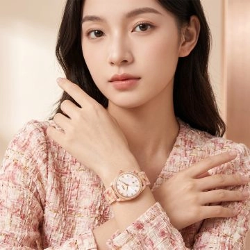 asta-Women Acetate Japan Quartz Watch Peach Cream Opal Swirl 23701-Acetate Strap