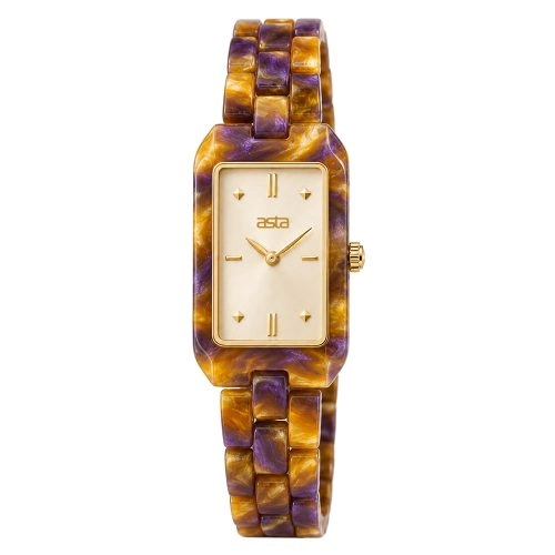 asta-Women Acetate Japan Quartz Watch Amber & Amethyst Matrix Swirl 23901-Acetate Strap