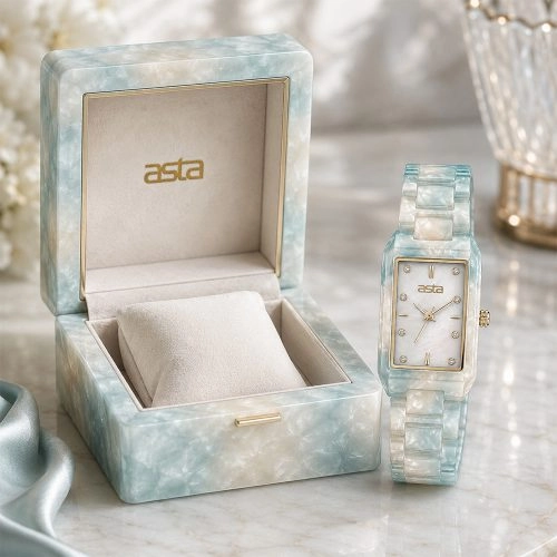 Reloj de cuarzo japonés para mujer de Asta con correa de acetato «Glacial Jade Essence» 24001-Correa de acetato