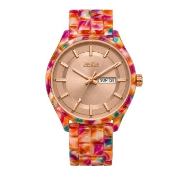 asta-Women Acetate Japan Quartz Watch Fuchsia Sorbet Matrix Swirl 24101-Acetate Strap