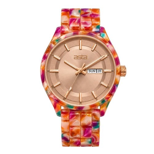 asta-Women Acetate Japan Quartz Watch Fuchsia Sorbet Matrix Swirl 24101-Acetate Strap