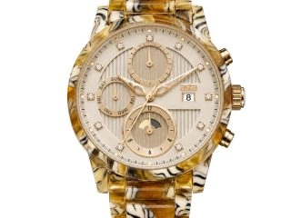 asta-Women Acetate Japan Quartz Watch Gilded Tiger Striped Amber Swirl 24201-Acetate Strap