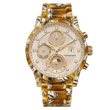 asta-Women Acetate Japan Quartz Watch Gilded Tiger Striped Amber Swirl 24201-Acetate Strap