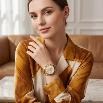 asta-Women Acetate Japan Quartz Watch Gilded Tiger Striped Amber Swirl 24201-Acetate Strap