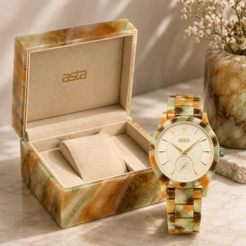 asta-Women Acetate Japan Quartz Watch Sage Almond Harvest Essence 24501-Acetate Strap