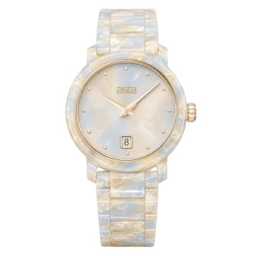 asta-Women Acetate Japan Quartz Watch Polar Ice & Ivory Pearl Swirl 24801-Acetate Strap