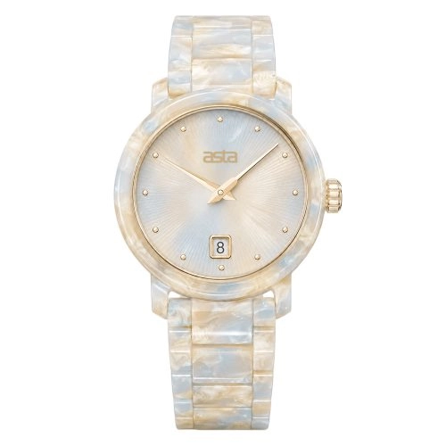 asta-Women Acetate Japan Quartz Watch Polar Ice & Ivory Pearl Swirl 24801-Acetate Strap