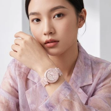 asta-Women Acetate Japan Quartz Watch Lavender Cream Quartz Swirl 24901-Acetate Strap