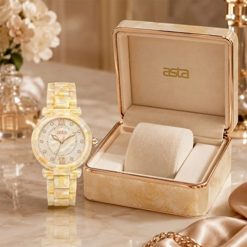 asta-Women Acetate Japan Quartz Watch Alabaster Creamy Essence 25001-Acetate Strap