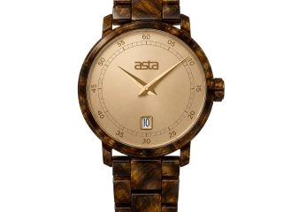 asta-Women Acetate Japan Quartz Watch Gilded Amber & Obsidian Swirl 25101-Acetate Strap