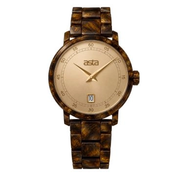 asta-Women Acetate Japan Quartz Watch Gilded Amber & Obsidian Swirl 25101-Acetate Strap
