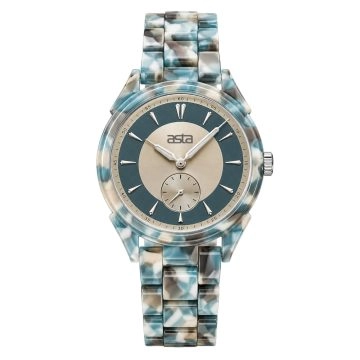 asta-Women Acetate Japan Quartz Watch Icelandic Teal & Granite Swirl 25201-Acetate Strap