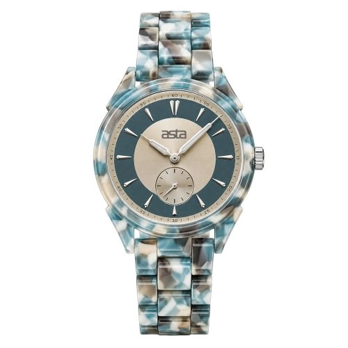 asta-Women Acetate Japan Quartz Watch Icelandic Teal & Granite Swirl 25201-Acetate Strap