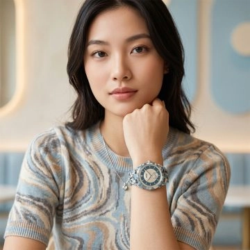 asta-Women Acetate Japan Quartz Watch Icelandic Teal & Granite Swirl 25201-Acetate Strap