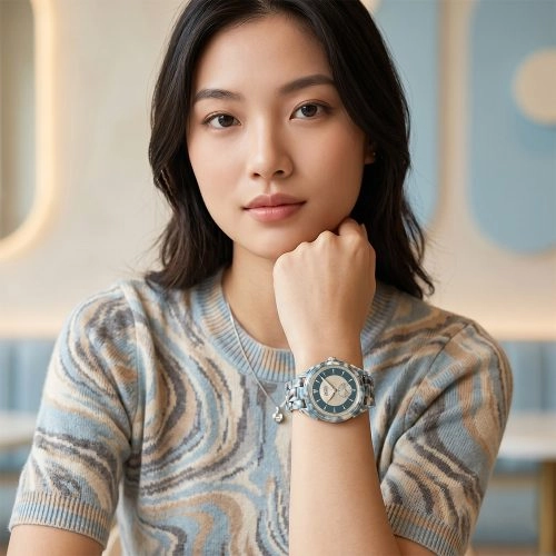 asta-Women Acetate Japan Quartz Watch Icelandic Teal & Granite Swirl 25201-Acetate Strap