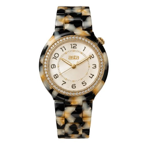 Montre-bracelet pour femme Asta en acétate, mouvement à quartz japonais, modèle classique « Calacatta Tortoise Swirl » 25301, bracelet en acétate