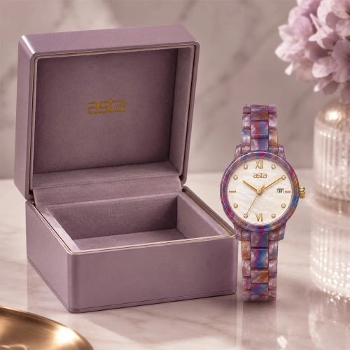 asta-Women Acetate Japan Quartz Watch Twilight Palette & Amethyst Swirl 25401-Acetate Strap