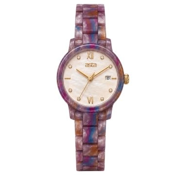 asta-Women Acetate Japan Quartz Watch Twilight Palette & Amethyst Swirl 25401-Acetate Strap