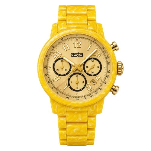 Reloj de cuarzo para mujer de Asta, de acetato, fabricado en Japón, color «Lemon Sorbet Gold Quartz Swirl», 25601, con correa de acetato